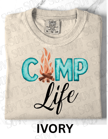 Camp Life Campfire T-Shirt – Rustic Outdoor Living Graphic Tee - Festive Apparel StoreIvory