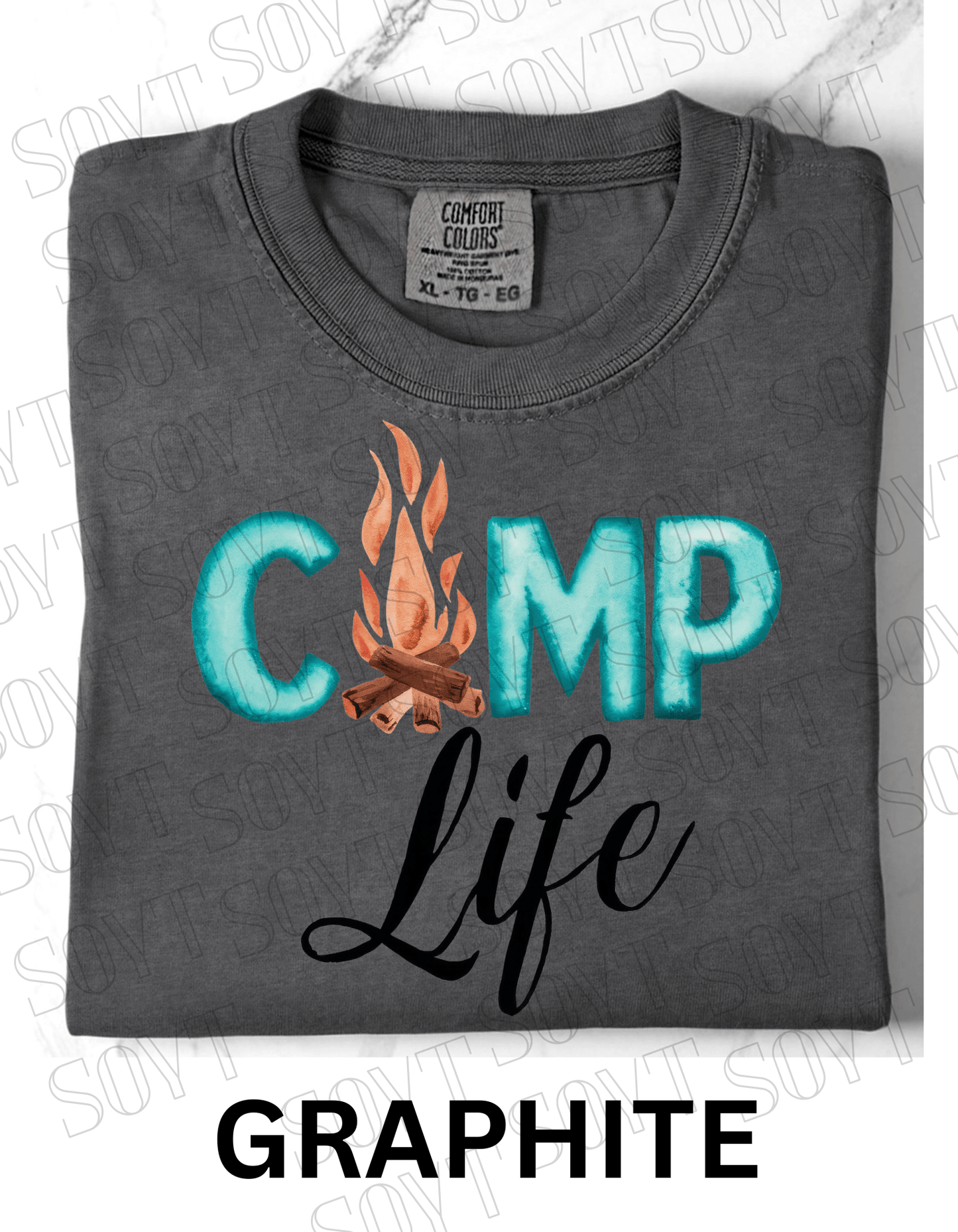 Camp Life Campfire T-Shirt – Rustic Outdoor Living Graphic Tee - Festive Apparel StoreGraphite