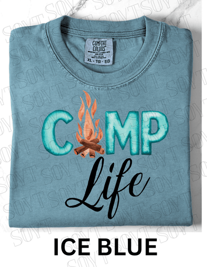 Camp Life Campfire T-Shirt – Rustic Outdoor Living Graphic Tee - Festive Apparel StoreIce Blue