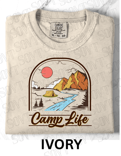 Camp Life T-Shirt – Mountain Tent & River Camping Scene Graphic Tee - Festive Apparel StoreIvory