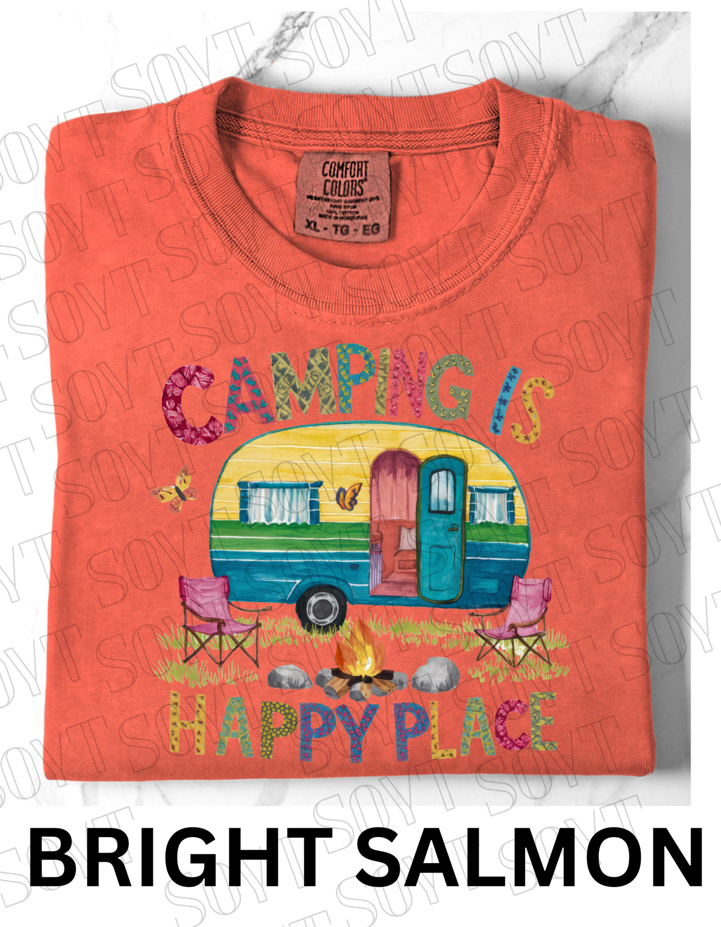 Camping Is My Happy Place T-Shirt – Retro Camper & Campfire Graphic Tee