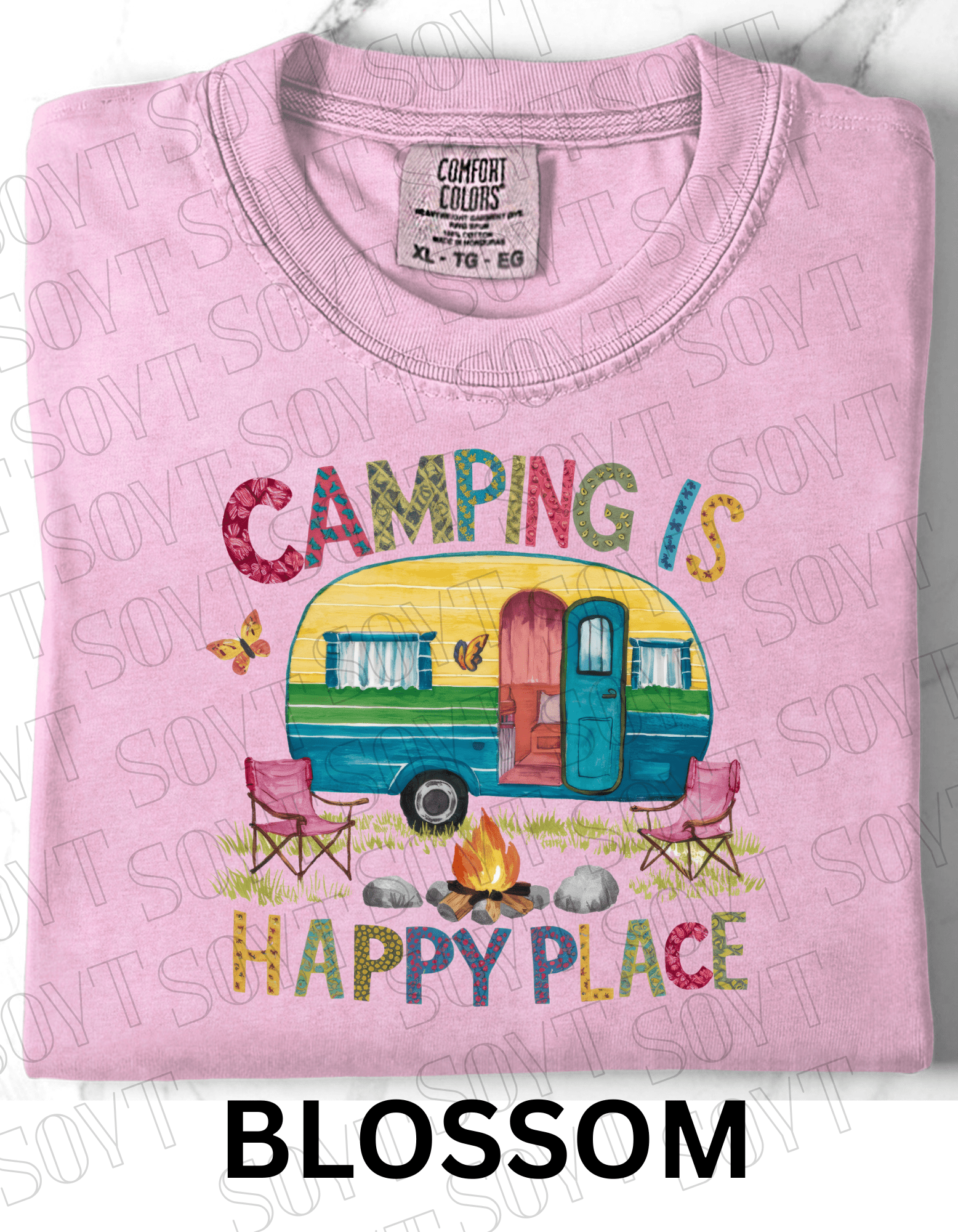 Camping Is My Happy Place T-Shirt – Retro Camper & Campfire Graphic Tee - Festive Apparel StoreBlossom