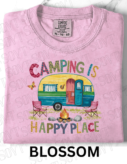 Camping Is My Happy Place T-Shirt – Retro Camper & Campfire Graphic Tee - Festive Apparel StoreBlossom