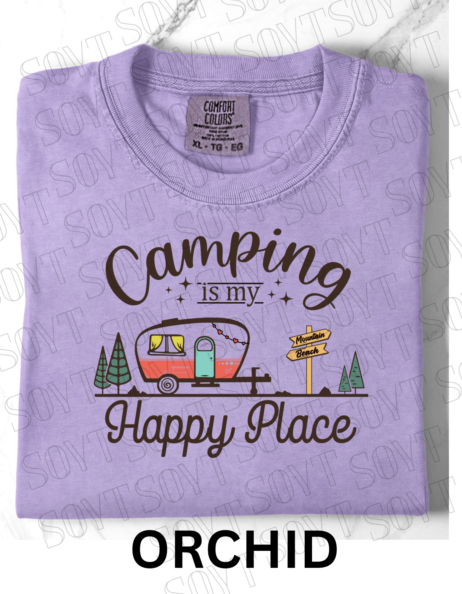 Camping Is My Happy Place T-Shirt – Retro Camper Van Graphic Tee - Festive Apparel StoreOrchid