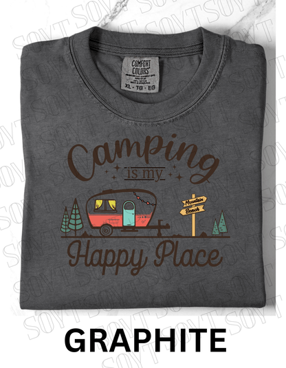 Camping Is My Happy Place T-Shirt – Retro Camper Van Graphic Tee - Festive Apparel StoreGraphite