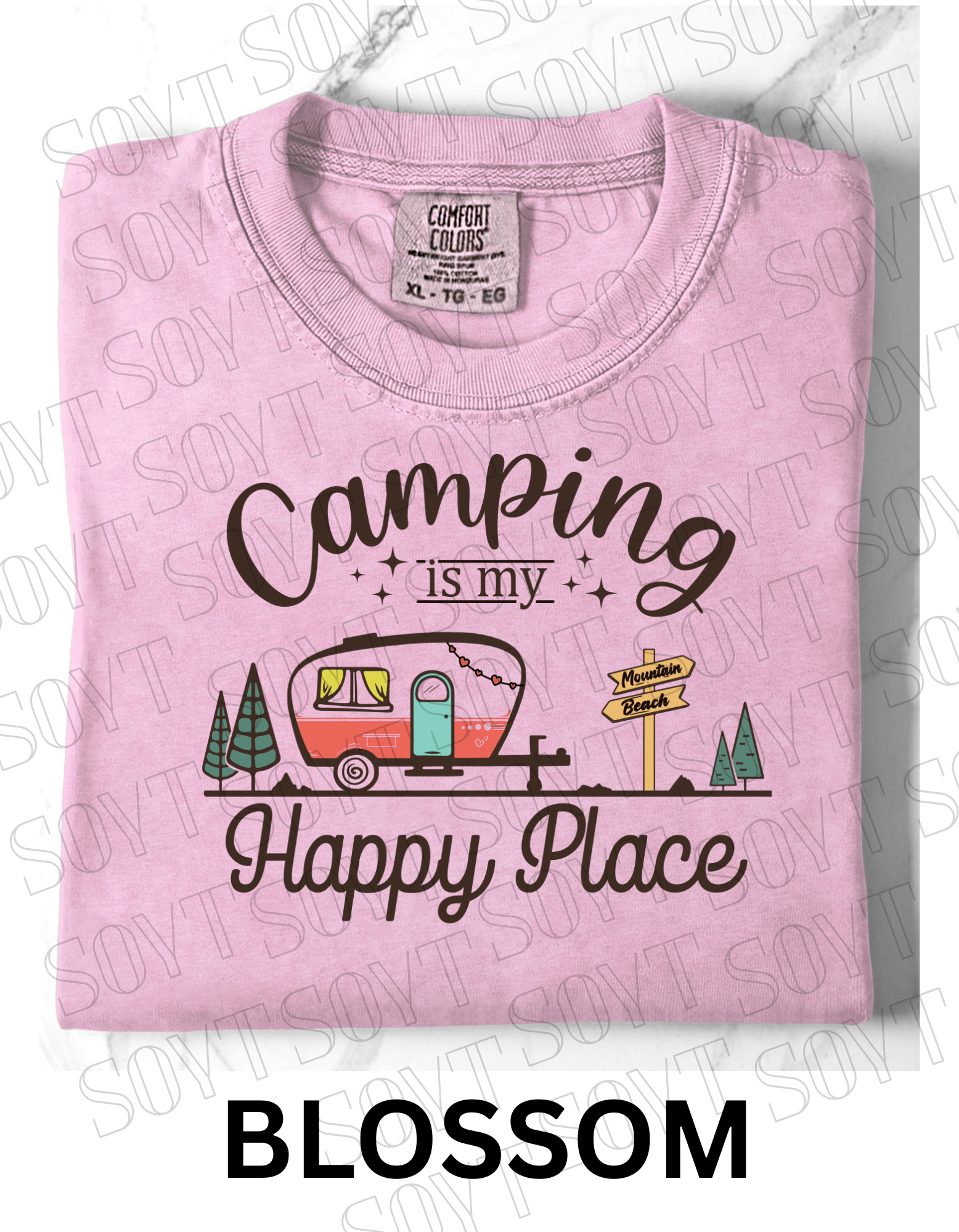 Camping Is My Happy Place T-Shirt – Retro Camper Van Graphic Tee - Festive Apparel StoreBlossom