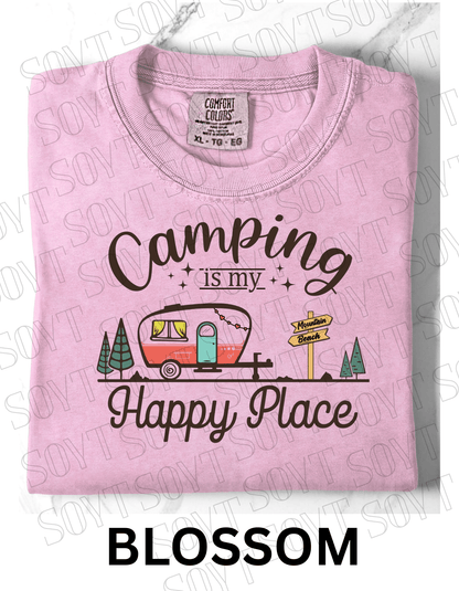Camping Is My Happy Place T-Shirt – Retro Camper Van Graphic Tee - Festive Apparel StoreBlossom