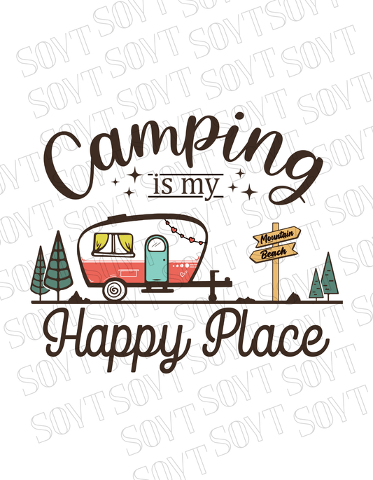 Camping Is My Happy Place T-Shirt – Retro Camper Van Graphic Tee - Festive Apparel StoreBlack