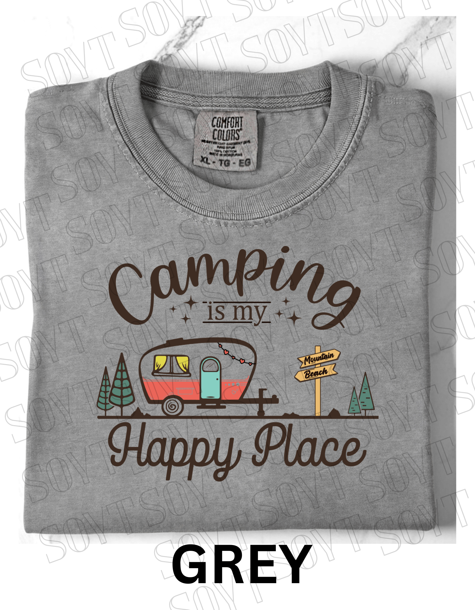 Camping Is My Happy Place T-Shirt – Retro Camper Van Graphic Tee - Festive Apparel StoreGrey