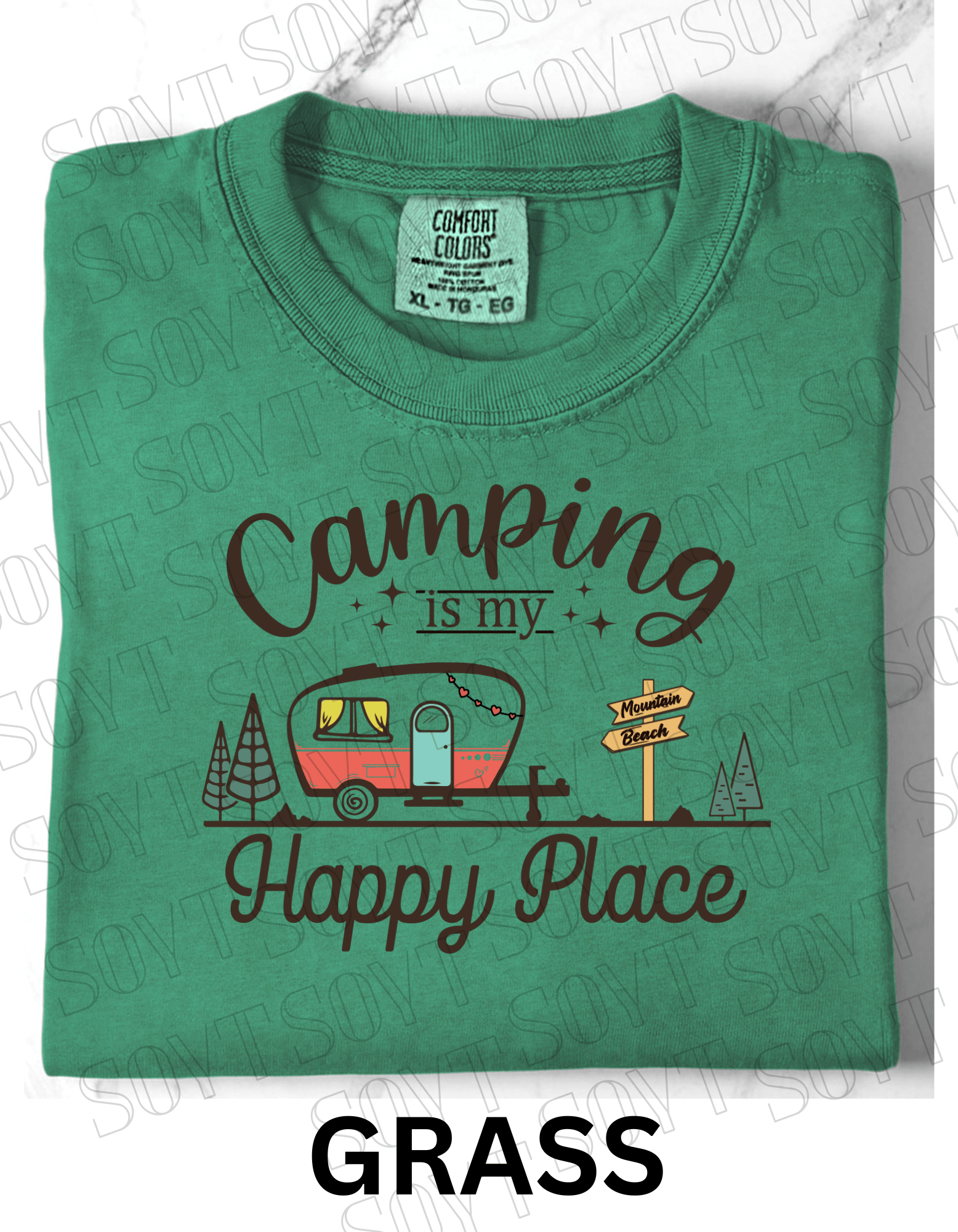 Camping Is My Happy Place T-Shirt – Retro Camper Van Graphic Tee - Festive Apparel StoreGrass