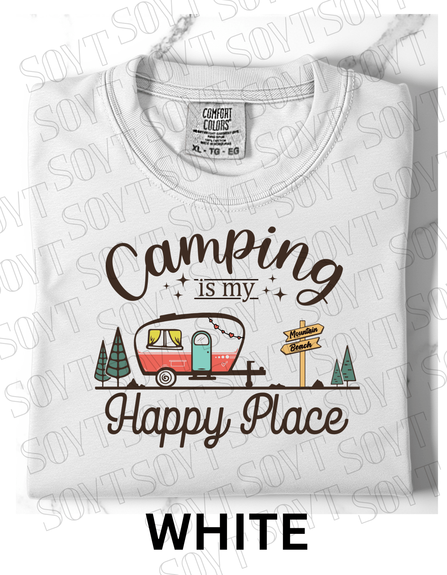 Camping Is My Happy Place T-Shirt – Retro Camper Van Graphic Tee - Festive Apparel StoreWhite