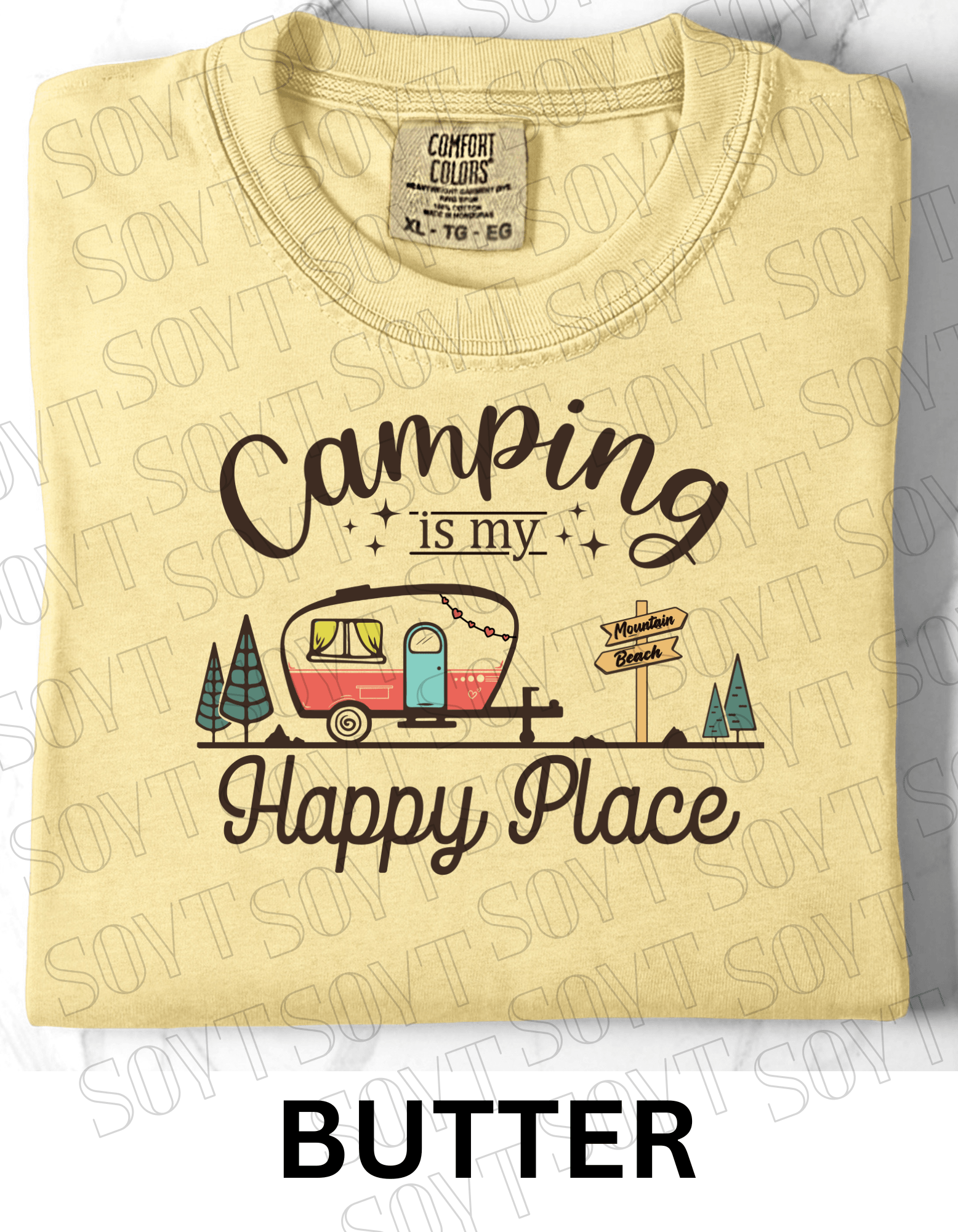 Camping Is My Happy Place T-Shirt – Retro Camper Van Graphic Tee - Festive Apparel StoreButter