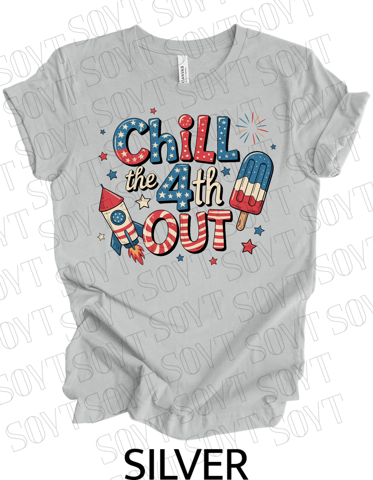 Chill the 4th Out T-Shirt – Bella+Canvas Funny Patriotic Graphic Tee - Festive Apparel StoreSilver