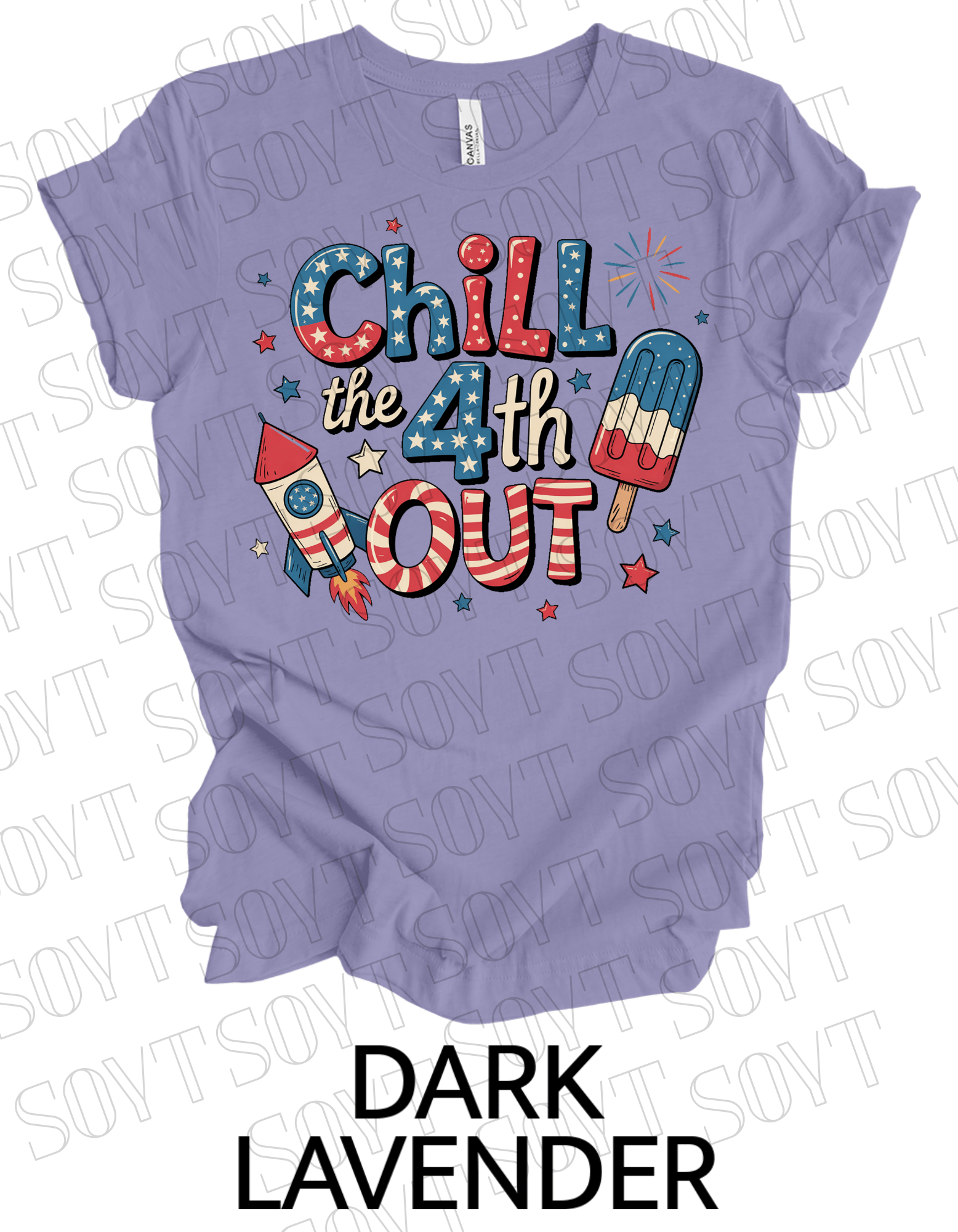 Chill the 4th Out T-Shirt – Bella+Canvas Funny Patriotic Graphic Tee - Festive Apparel StoreDark Lavender