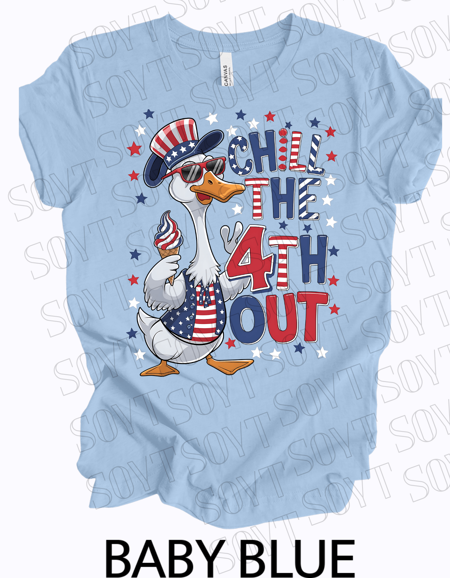 Chill the 4th Out T-Shirt – Funny Patriotic Duck Shirt | Made in USA - Festive Apparel StoreBaby Blue