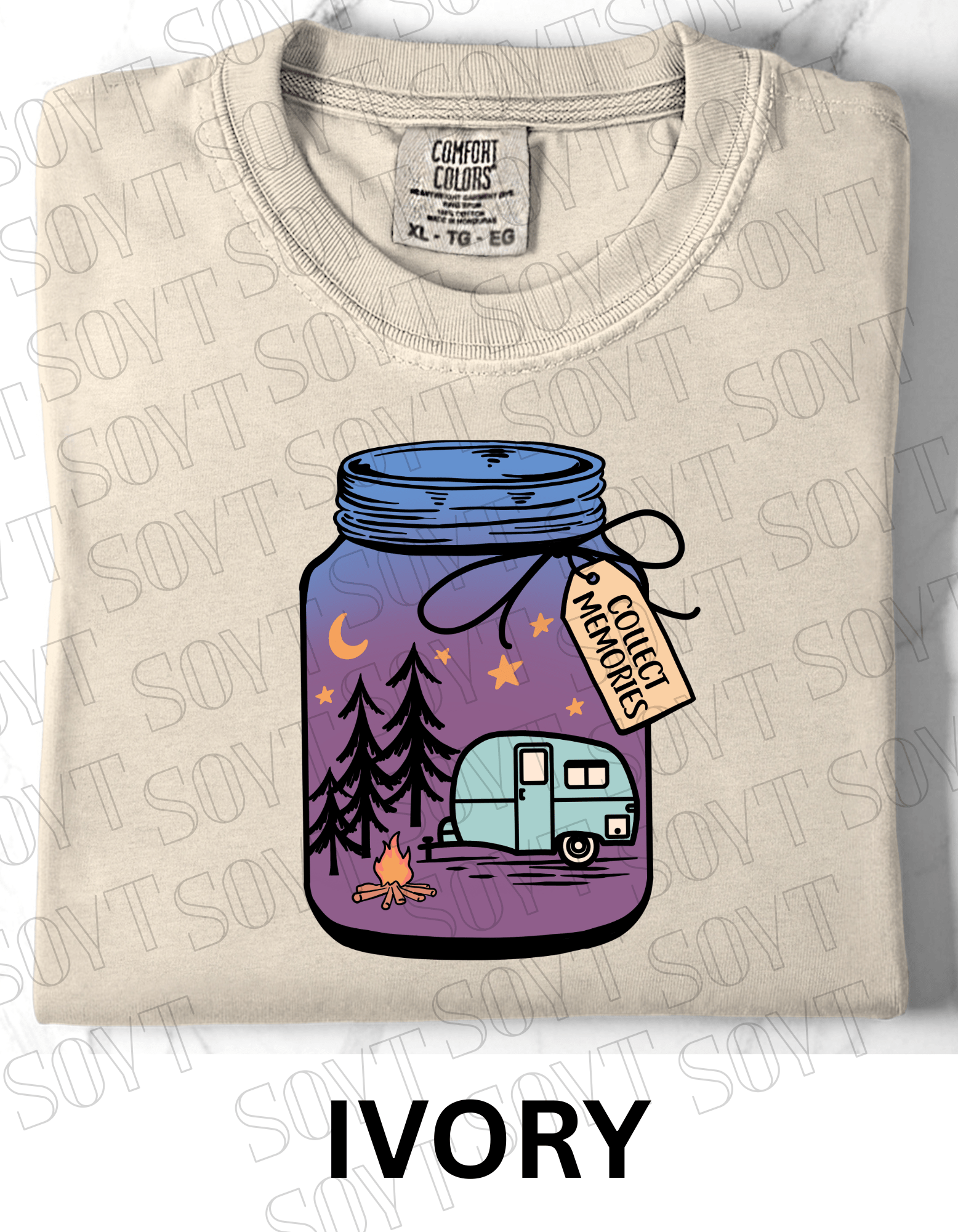 Collect Memories T-Shirt – Night Camping Jar Scene Graphic Tee - Festive Apparel StoreIvory