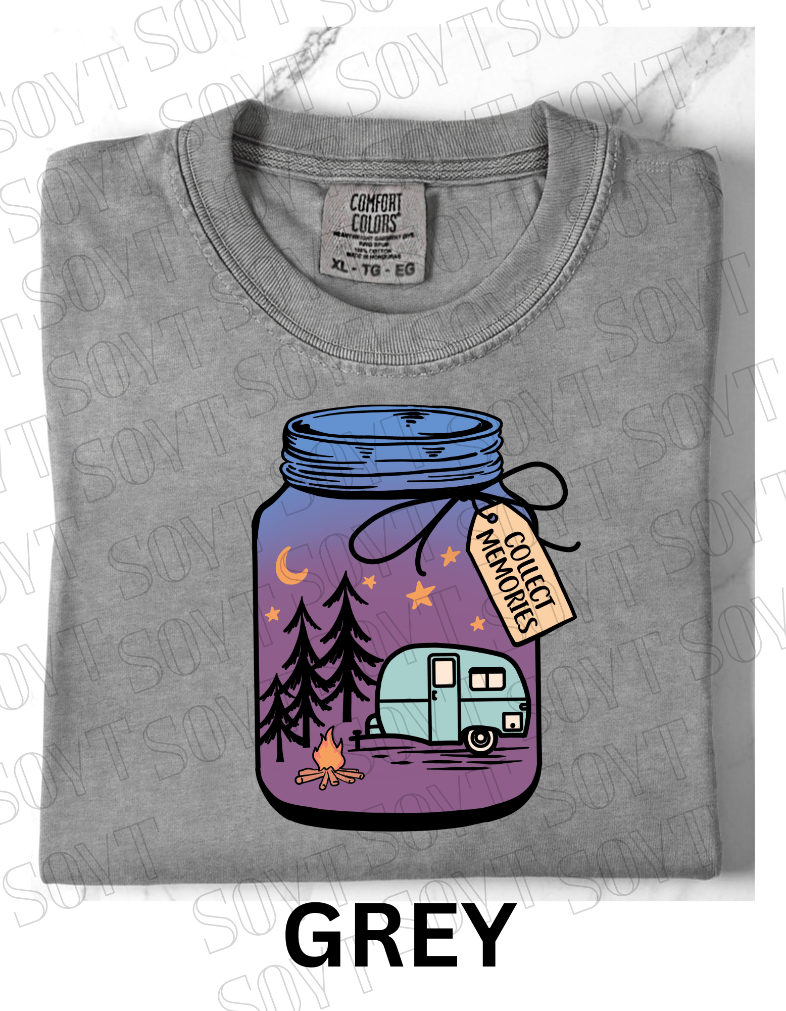 Collect Memories T-Shirt – Night Camping Jar Scene Graphic Tee - Festive Apparel StoreGrey