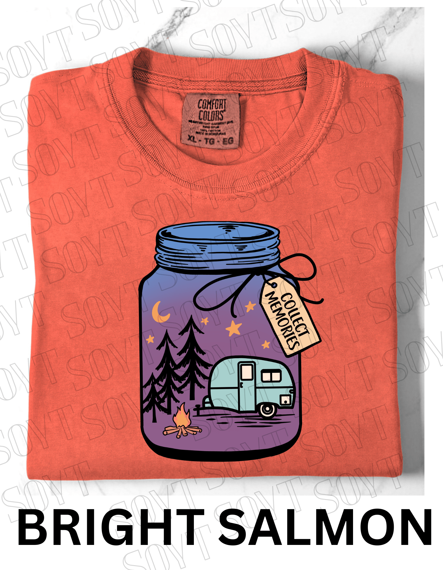 Collect Memories T-Shirt – Night Camping Jar Scene Graphic Tee - Festive Apparel StoreBright Salmon