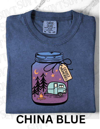 Collect Memories T-Shirt – Night Camping Jar Scene Graphic Tee - Festive Apparel StoreChina Blue