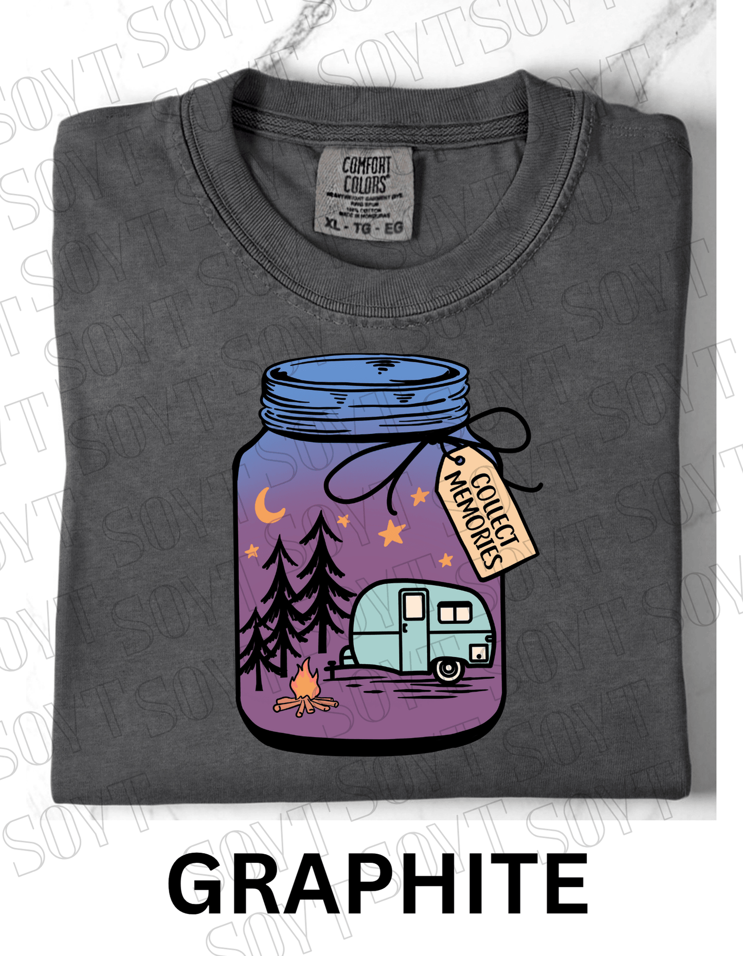 Collect Memories T-Shirt – Night Camping Jar Scene Graphic Tee - Festive Apparel StoreGraphite