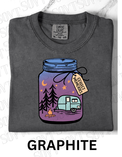 Collect Memories T-Shirt – Night Camping Jar Scene Graphic Tee - Festive Apparel StoreGraphite