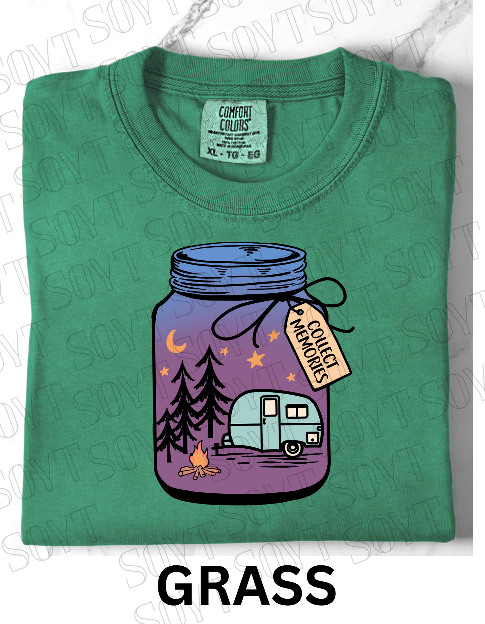 Collect Memories T-Shirt – Night Camping Jar Scene Graphic Tee - Festive Apparel StoreGrass