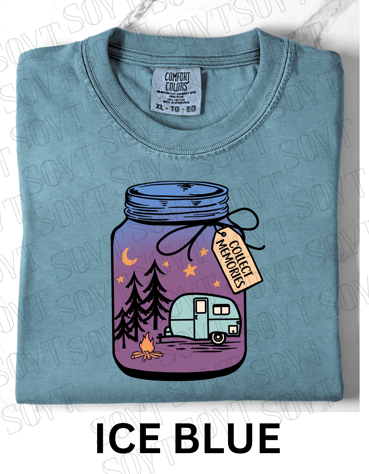Collect Memories T-Shirt – Night Camping Jar Scene Graphic Tee - Festive Apparel StoreIce Blue