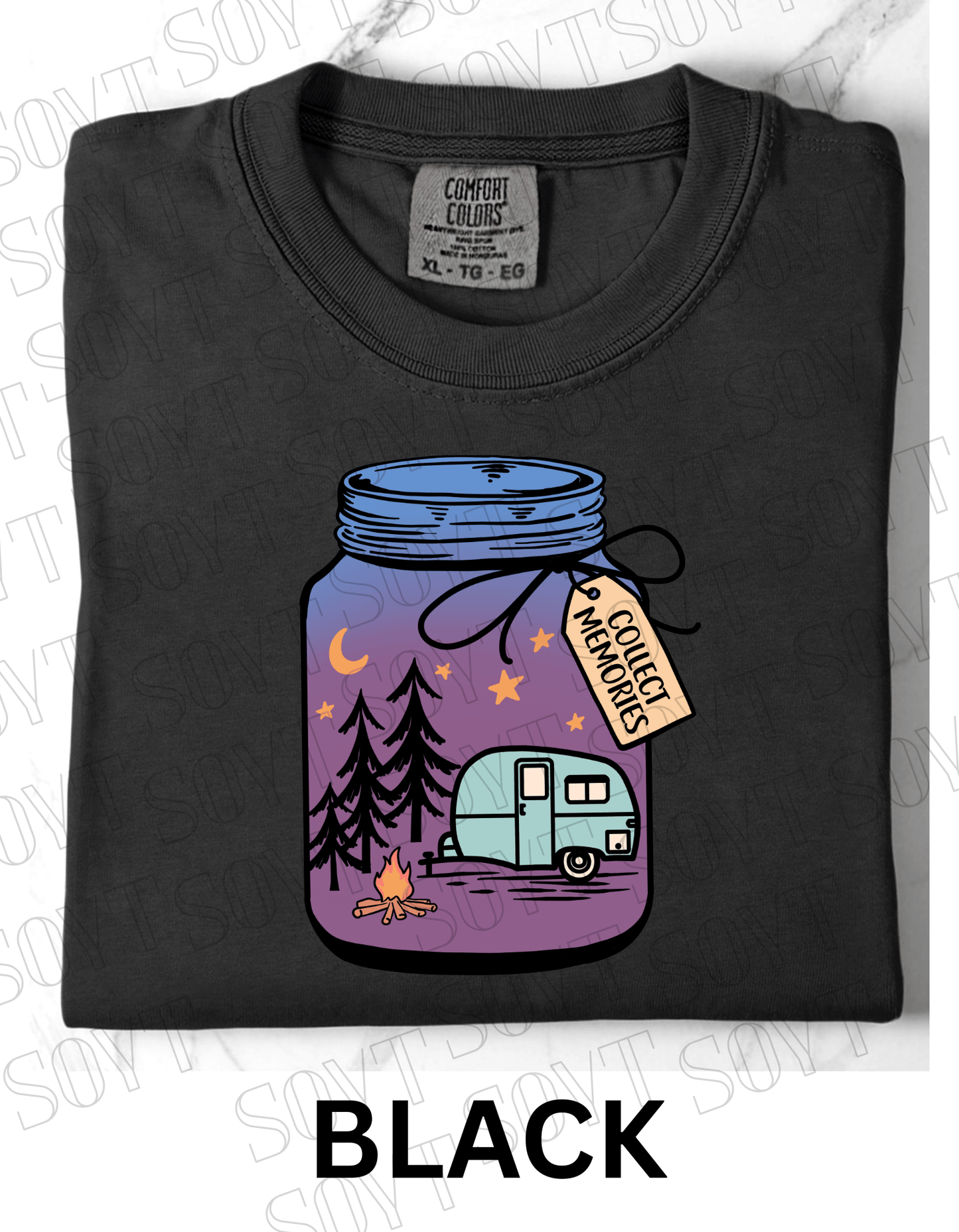 Collect Memories T-Shirt – Night Camping Jar Scene Graphic Tee - Festive Apparel StoreBlack