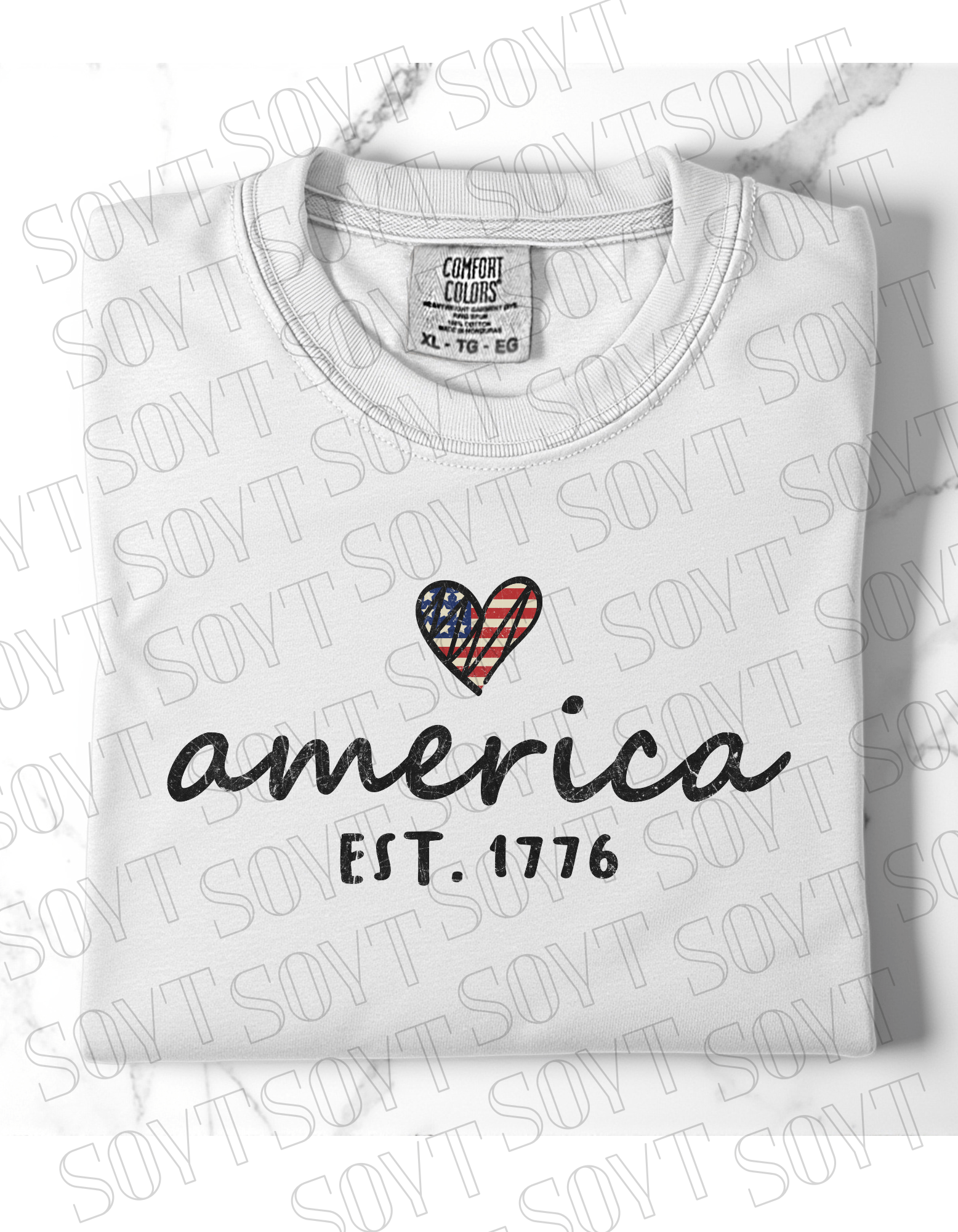Comfort Colors America EST. 1776 Tee – Patriotic Heart Shirt - Festive Apparel StoreWhite