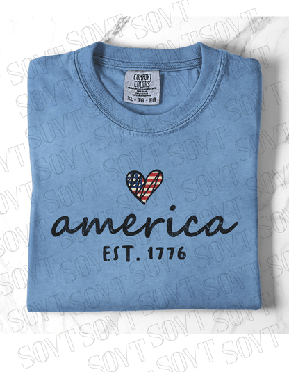 Comfort Colors America EST. 1776 Tee – Patriotic Heart Shirt - Festive Apparel StoreBlue Jean