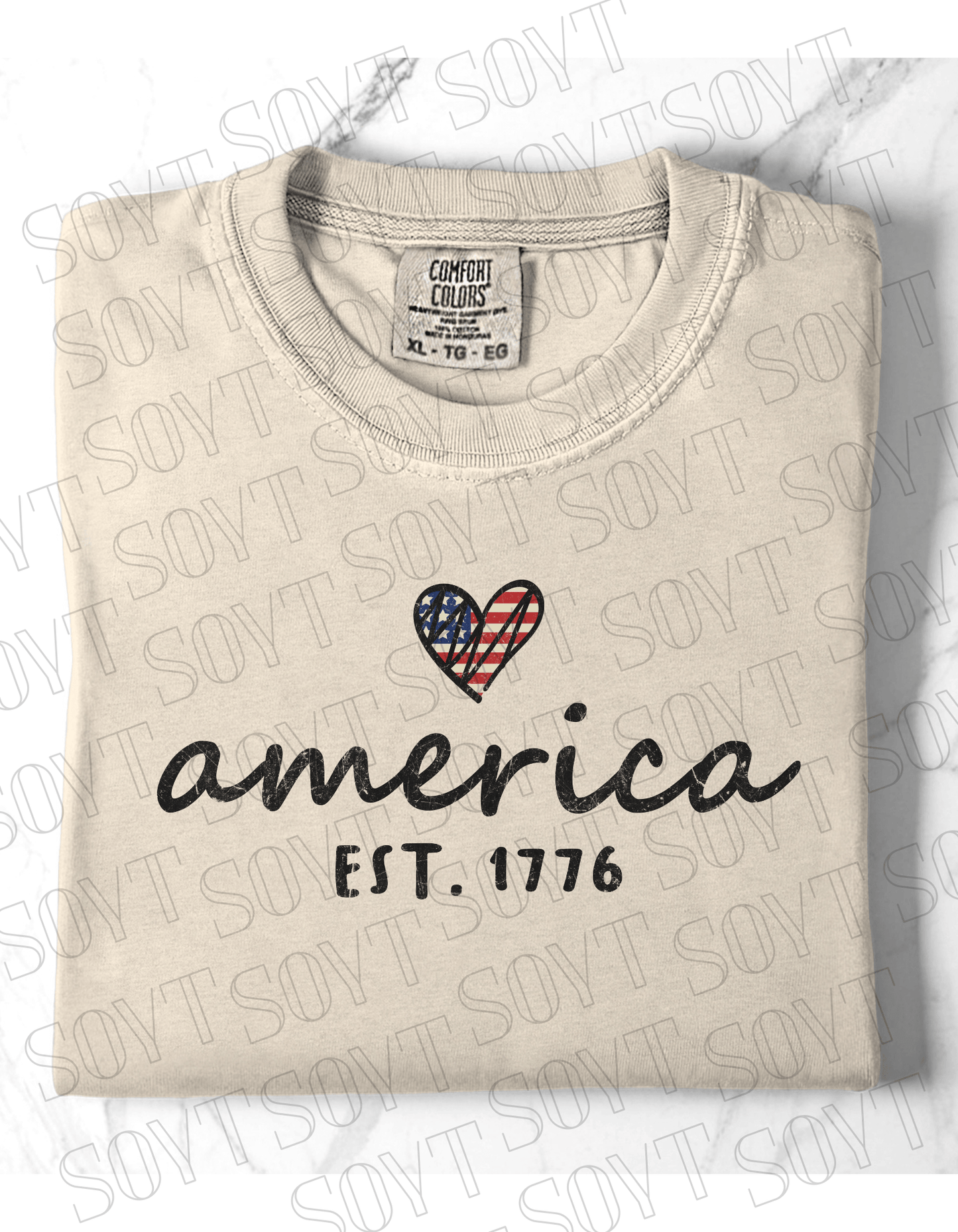 Comfort Colors America EST. 1776 Tee – Patriotic Heart Shirt - Festive Apparel StoreIvory