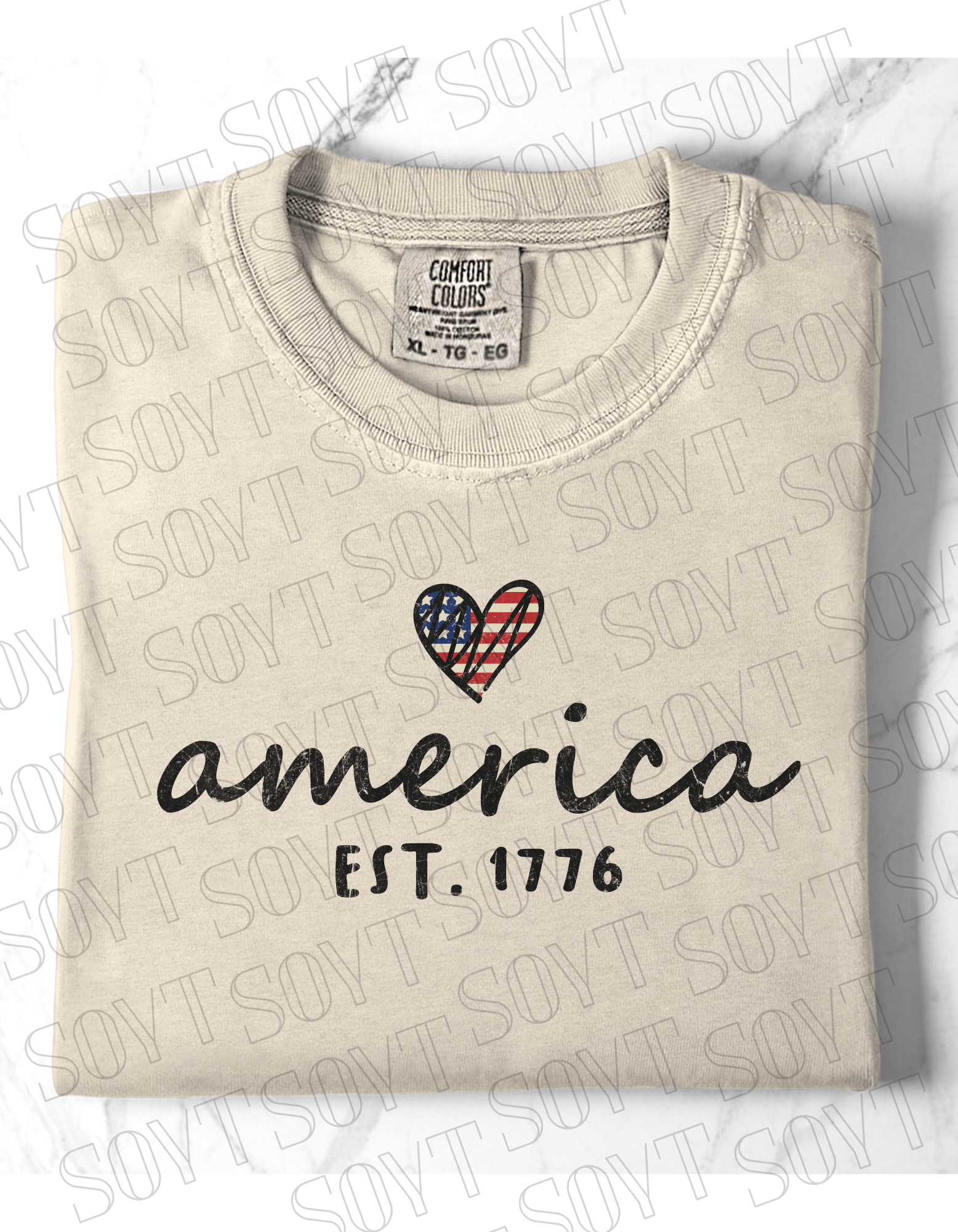Comfort Colors America EST. 1776 Tee – Patriotic Heart Shirt - Festive Apparel StoreIvory