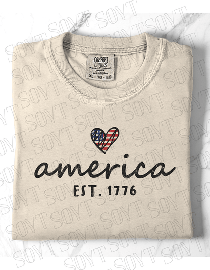 Comfort Colors America EST. 1776 Tee – Patriotic Heart Shirt - Festive Apparel StoreIvory