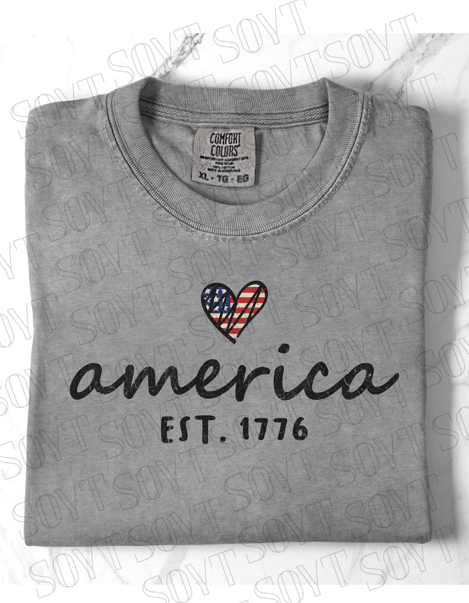 Comfort Colors America EST. 1776 Tee – Patriotic Heart Shirt - Festive Apparel StorePepper Charcoal