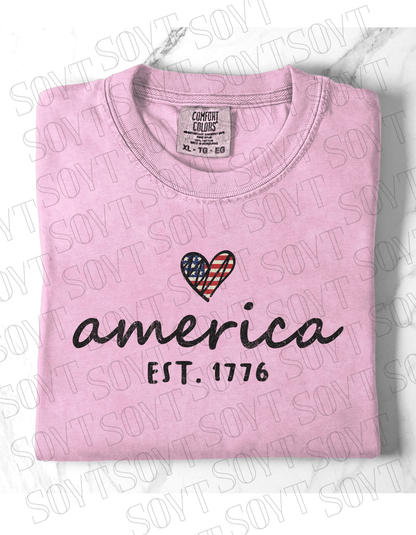 Comfort Colors America EST. 1776 Tee – Patriotic Heart Shirt - Festive Apparel StorePink