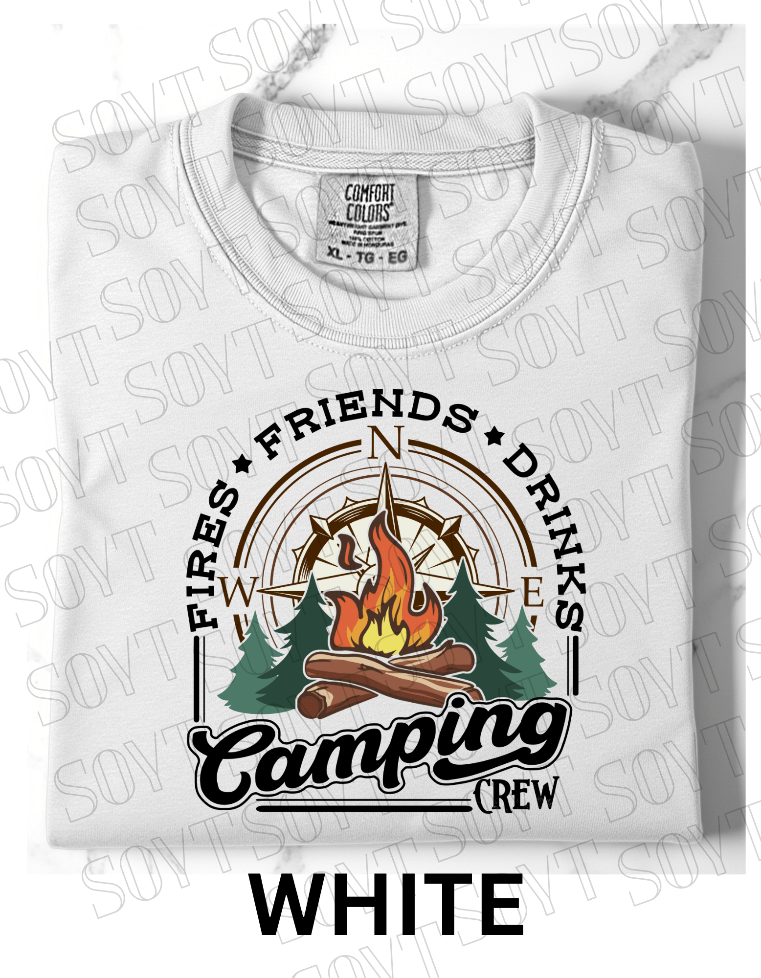 Comfort Colors® "Camping Crew" T-Shirt – Campfire Graphic Tee - Festive Apparel StoreWhite
