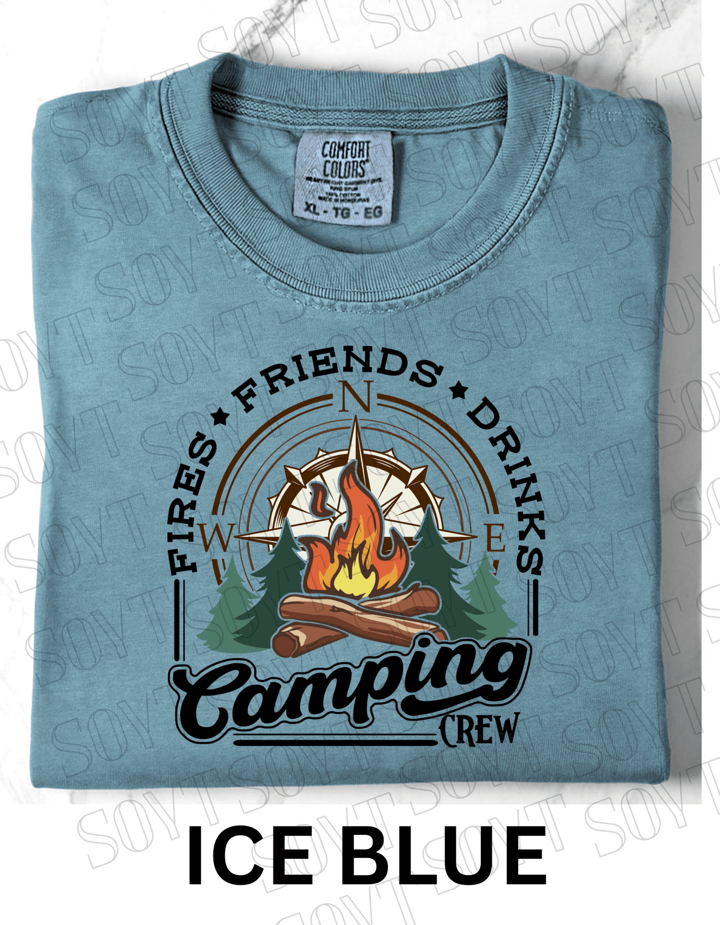 Comfort Colors® "Camping Crew" T-Shirt – Campfire Graphic Tee - Festive Apparel StoreIce Blue