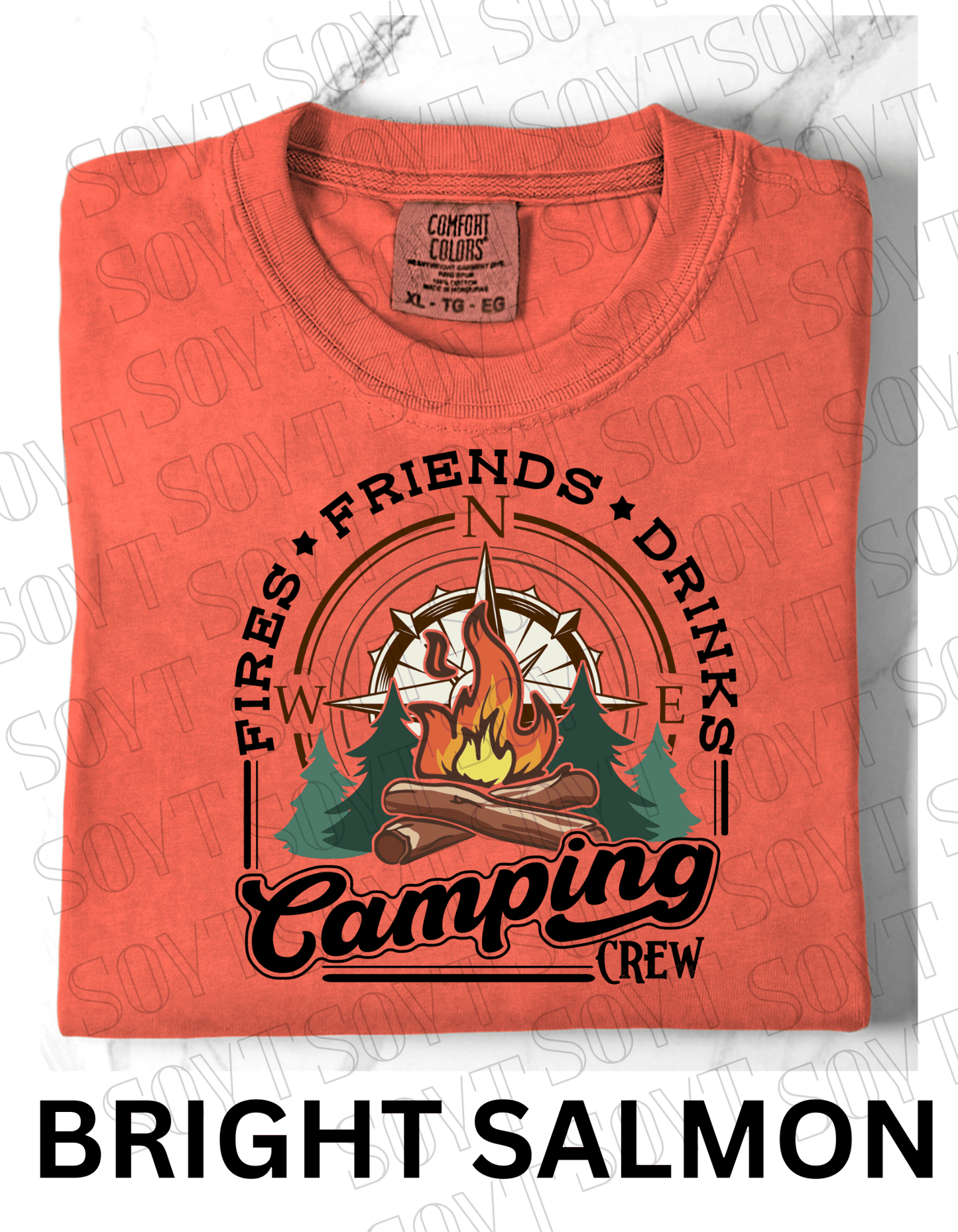 Comfort Colors® "Camping Crew" T-Shirt – Campfire Graphic Tee - Festive Apparel StoreBright Salmon