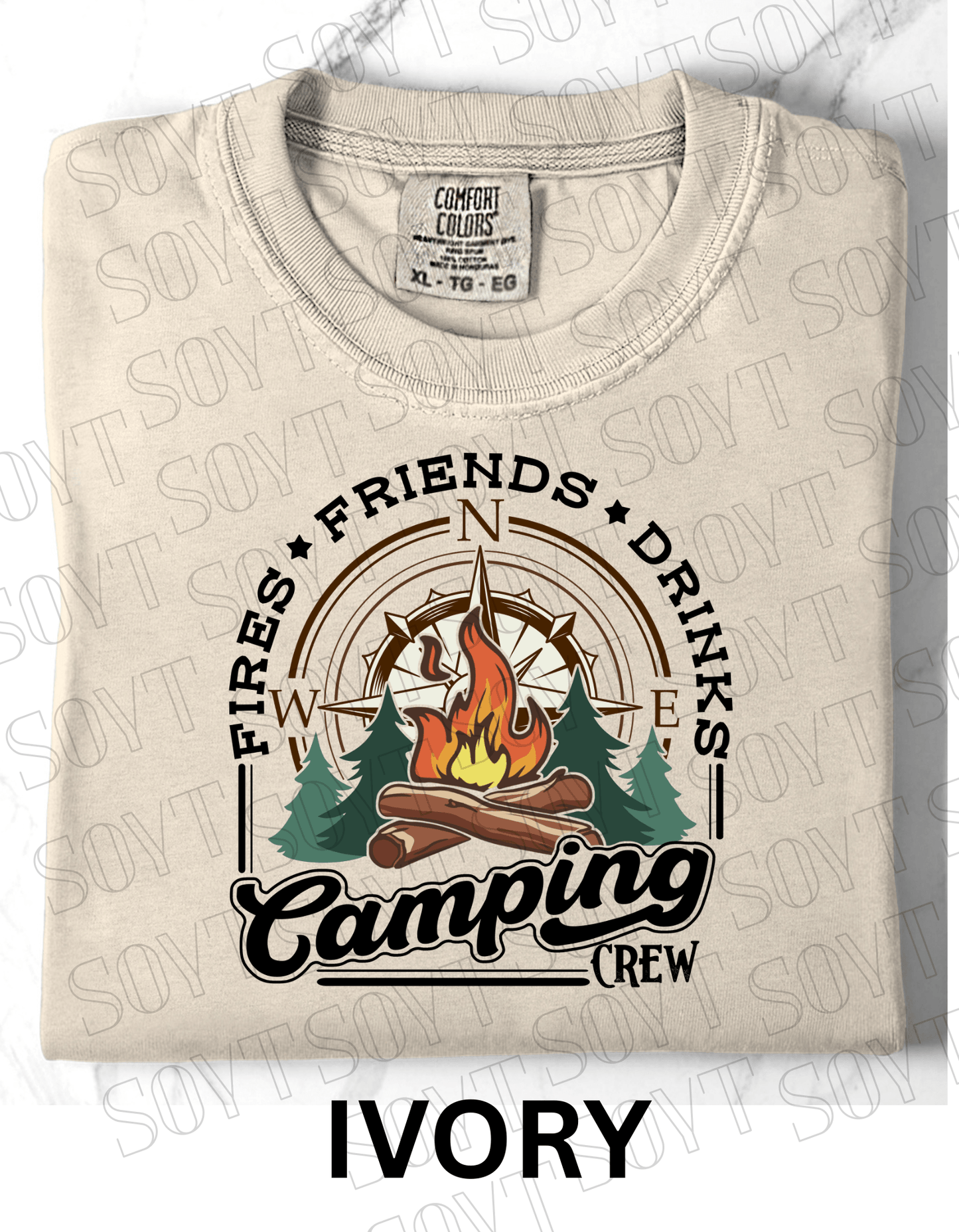 Comfort Colors® "Camping Crew" T-Shirt – Campfire Graphic Tee - Festive Apparel StoreIvory