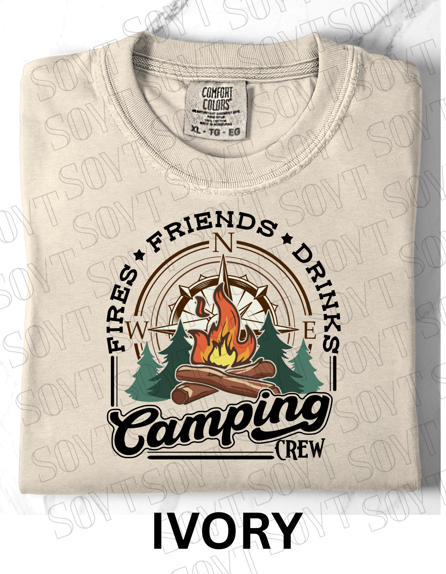 Comfort Colors® "Camping Crew" T-Shirt – Campfire Graphic Tee - Festive Apparel StoreIvory
