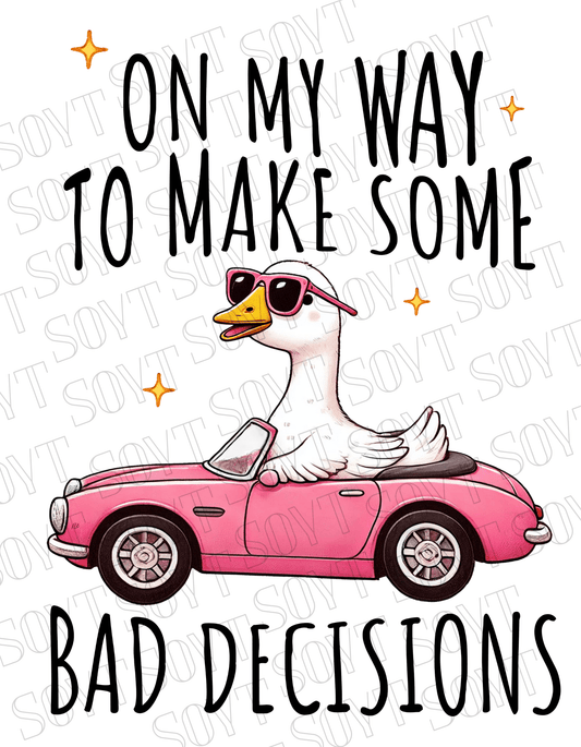 Comfort Colors "On My Way to Make Bad Decisions" Duck Tee – Retro Humor Graphic Shirt - Festive Apparel StoreViolet