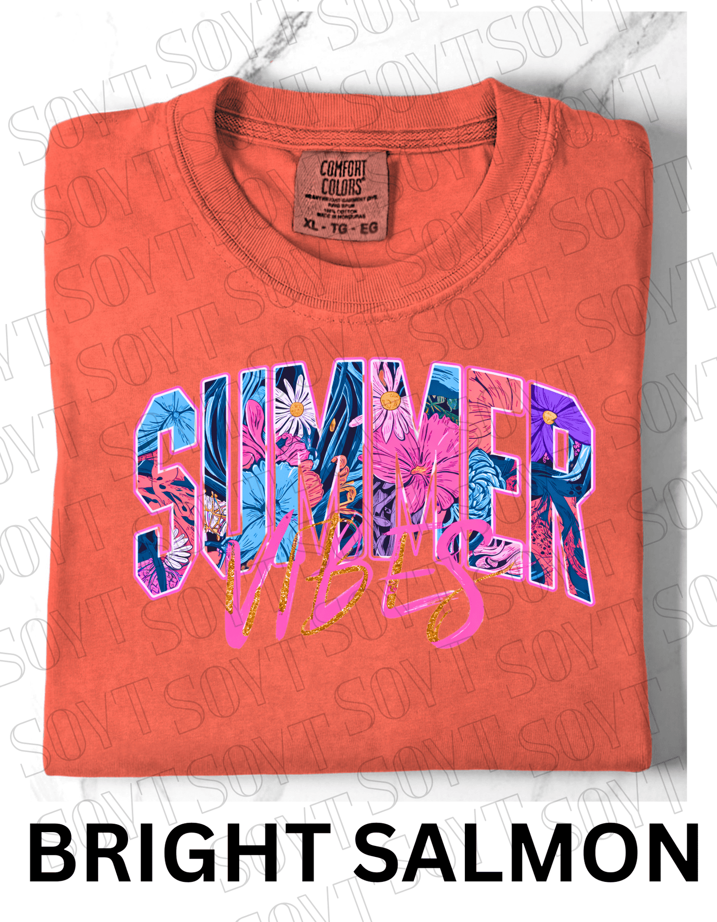 Comfort Colors® Summer Vibes T-Shirt – Retro Beach Graphic Tee - Festive Apparel StoreBright Salmon