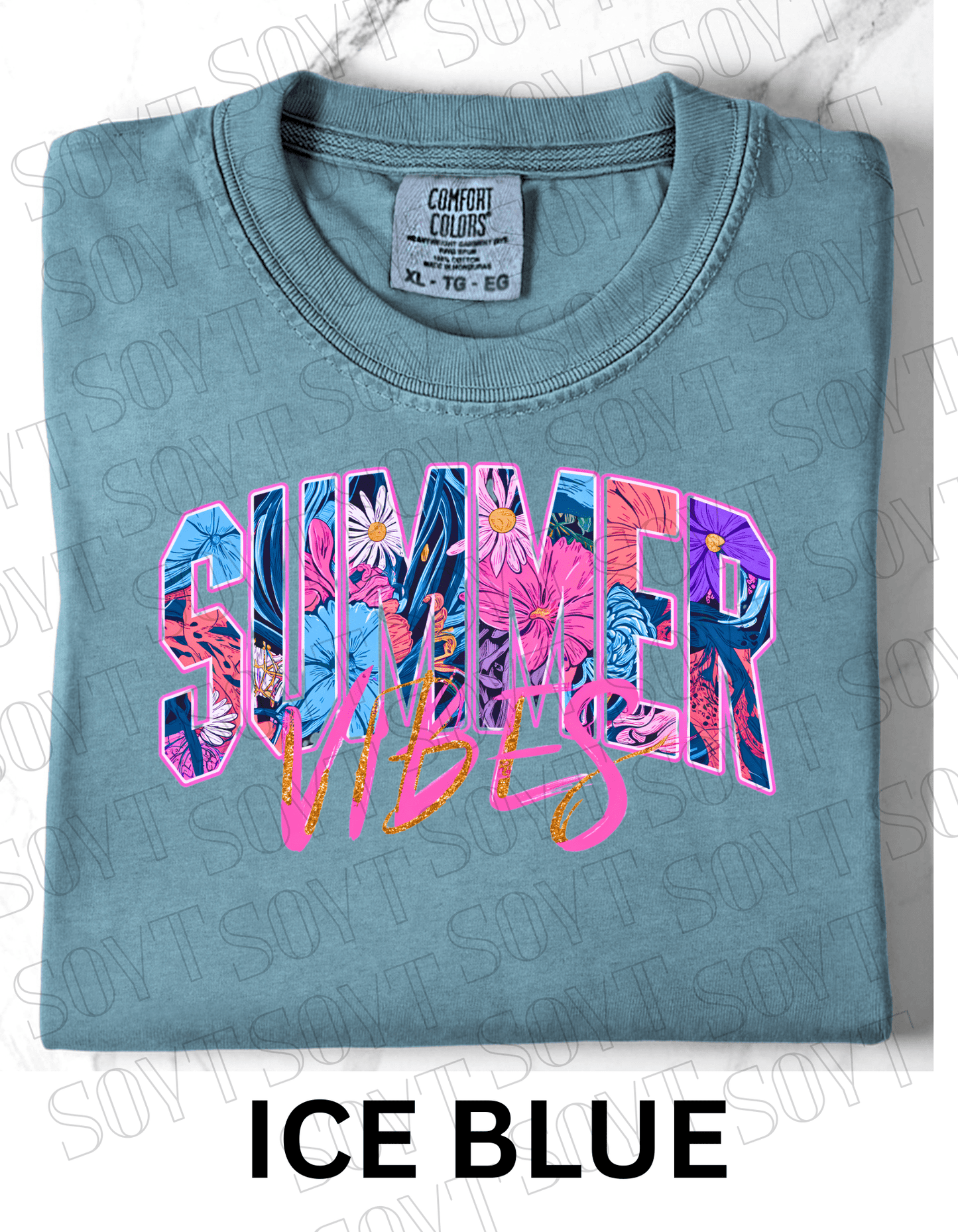 Comfort Colors® Summer Vibes T-Shirt – Retro Beach Graphic Tee - Festive Apparel StoreIce Blue