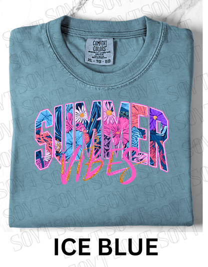 Comfort Colors® Summer Vibes T-Shirt – Retro Beach Graphic Tee - Festive Apparel StoreIce Blue