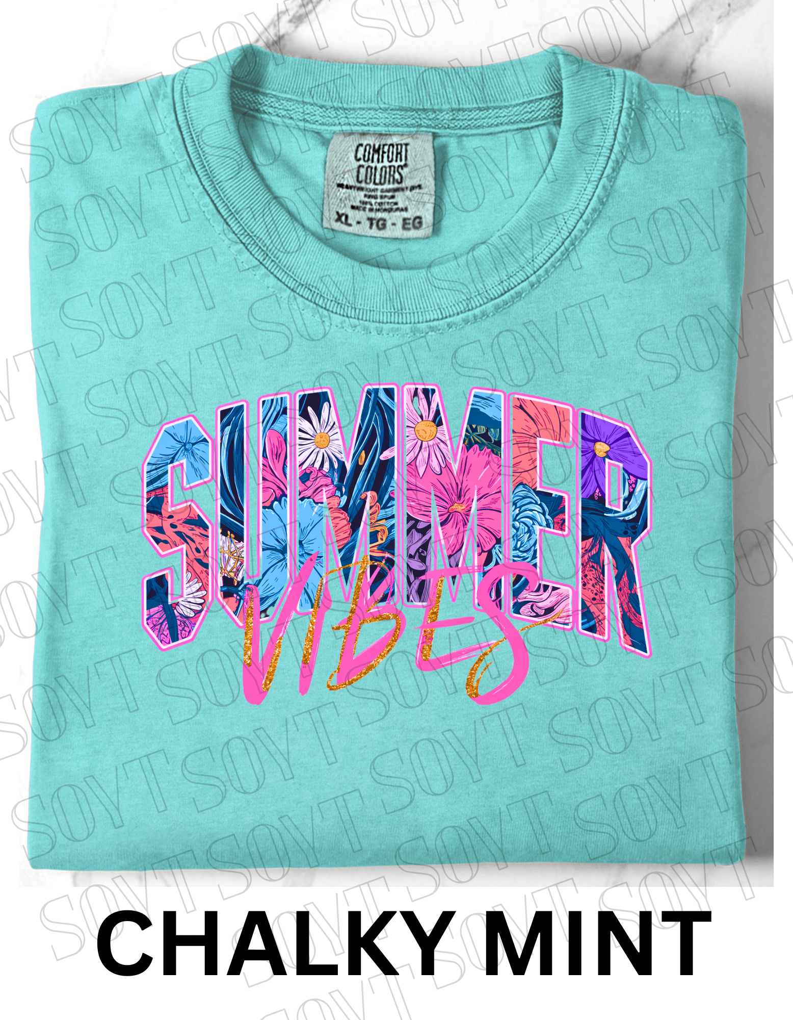 Comfort Colors® Summer Vibes T-Shirt – Retro Beach Graphic Tee - Festive Apparel StoreChalky Mint