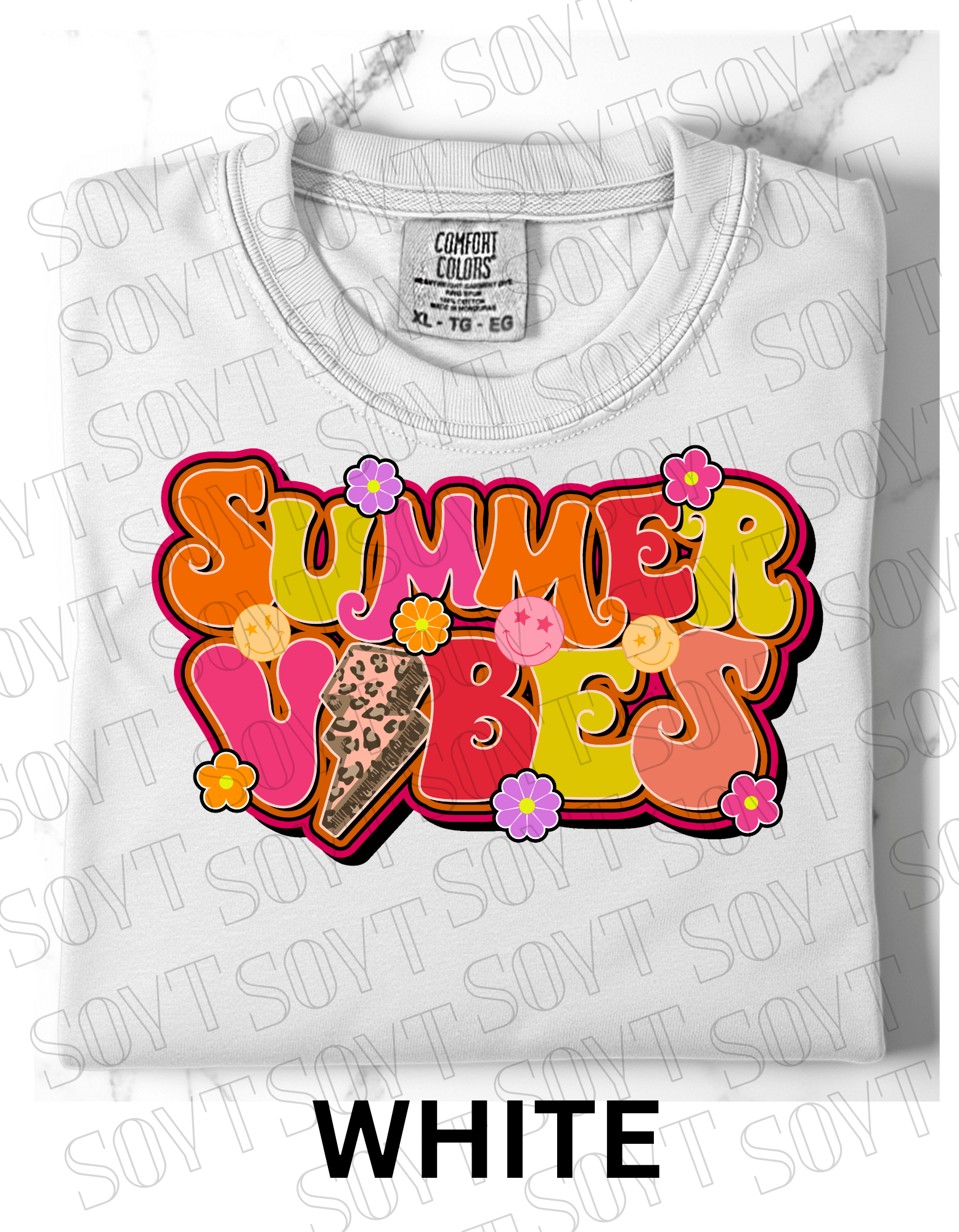 Comfort Colors® Summer Vibes T-Shirt – Retro Graphic Tee - Festive Apparel StoreWhite
