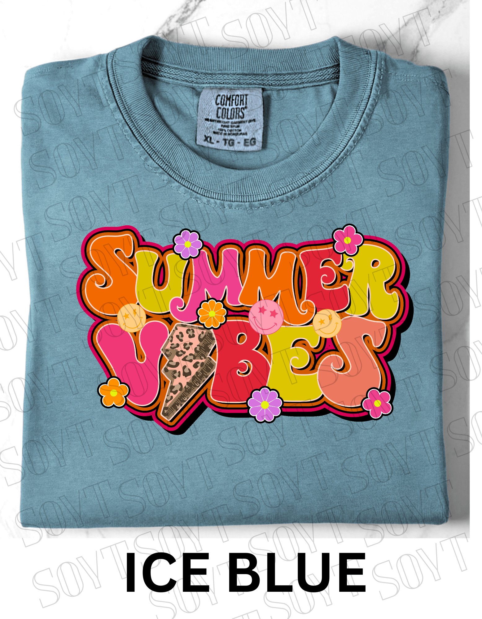 Comfort Colors® Summer Vibes T-Shirt – Retro Graphic Tee - Festive Apparel StoreIce Blue