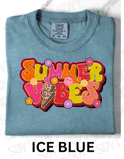 Comfort Colors® Summer Vibes T-Shirt – Retro Graphic Tee - Festive Apparel StoreIce Blue