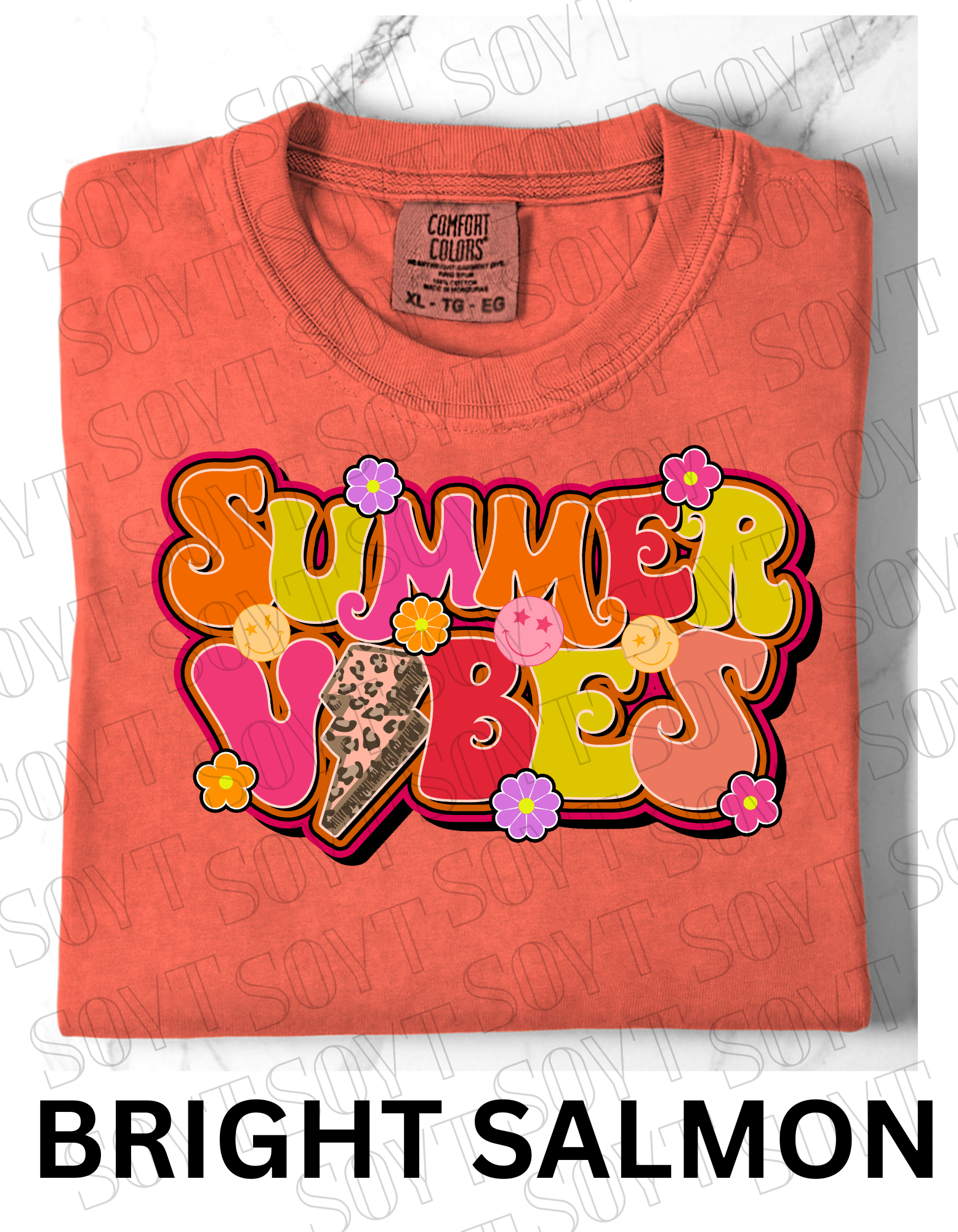 Comfort Colors® Summer Vibes T-Shirt – Retro Graphic Tee - Festive Apparel StoreBright Salmon