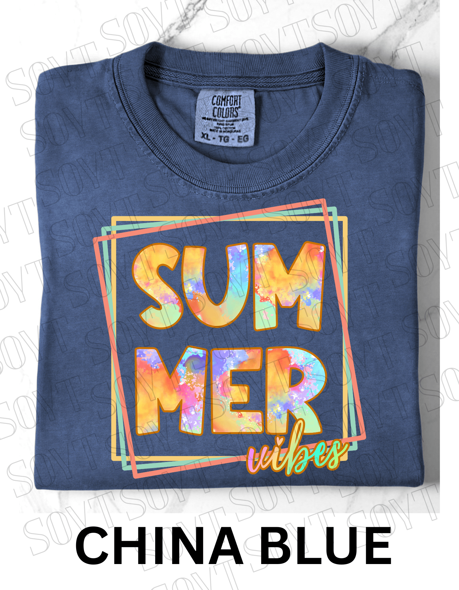 Comfort Colors® Summer Vibes T-Shirt – Retro Graphic Tee - Festive Apparel StoreChina Blue